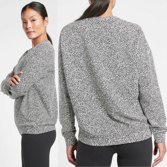 Athleta Balance Pullover Lightweight Sweatshirt in Black Micro Cheetah Print S - Picture 2 of 8